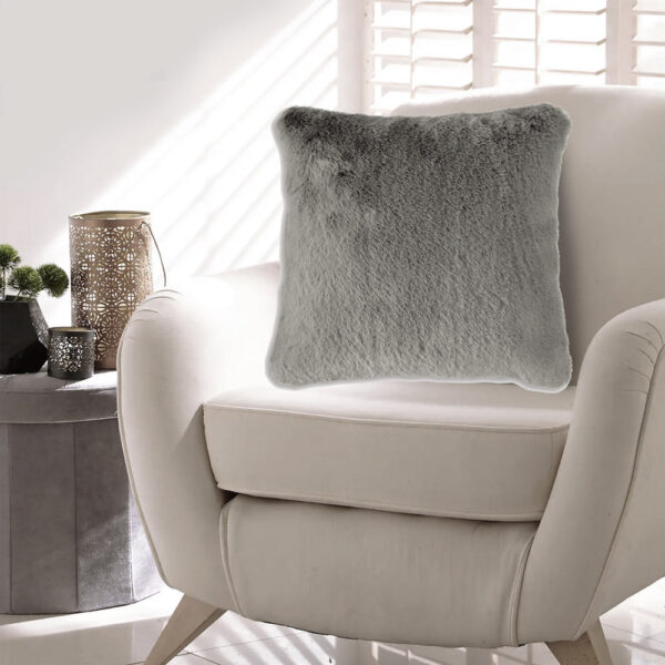 Difi Throw Pillow Set of 4, 20 Inch, Faux Rabbit Fur Face, Gray Polyester