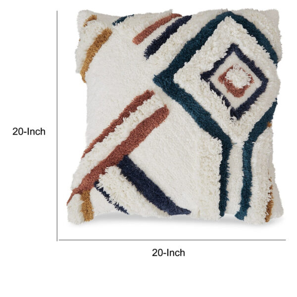 Throw Pillow Set of 4, 20 Inch, Whimsical Design, Boho Style, White, Blue