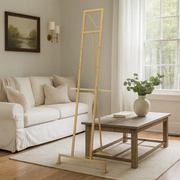 57 Inch Easel Stand, Gold Iron Frame, Free Standing for an Artists Touch