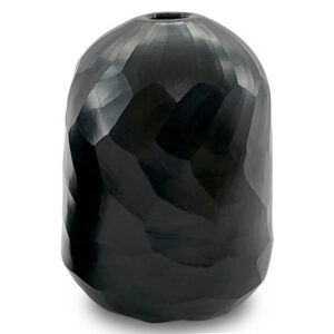 Fory Flower Vase, Modern Round Oval Shaped Hand Carved Black Glass Finish