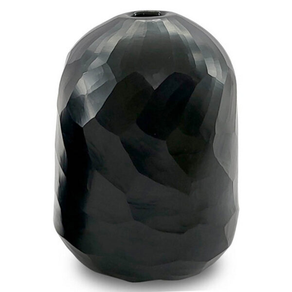 Fory Flower Vase, Modern Round Oval Shaped Hand Carved Black Glass Finish