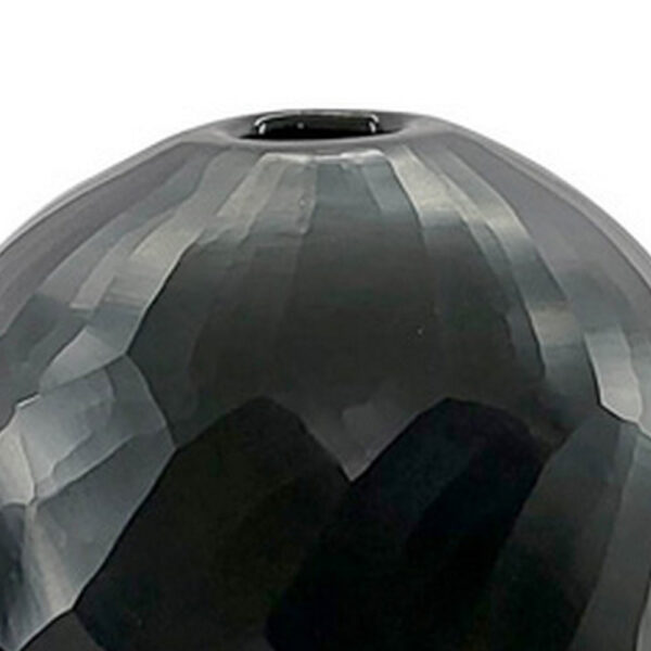 Fory Flower Vase, Modern Round Oval Shaped Hand Carved Black Glass Finish