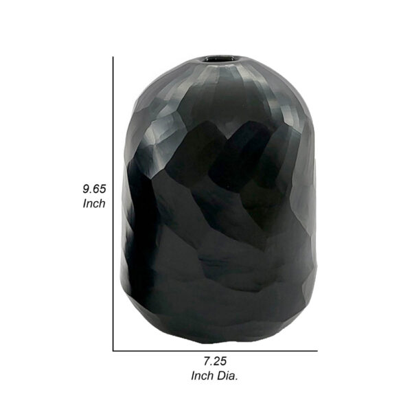 Fory Flower Vase, Modern Round Oval Shaped Hand Carved Black Glass Finish