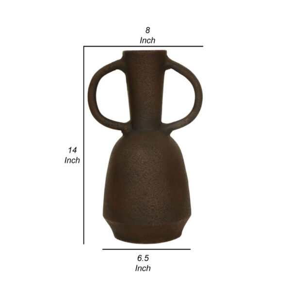 Adea Flower Vase, Antiqued Amphora Shape, Thin Neck Style, Brown Terracotta