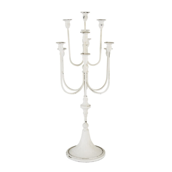 30 Inch Classic 11 Light Candelabra, Curved Arms, White Iron Frame