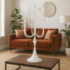 30 Inch Classic 11 Light Candelabra, Curved Arms, White Iron Frame