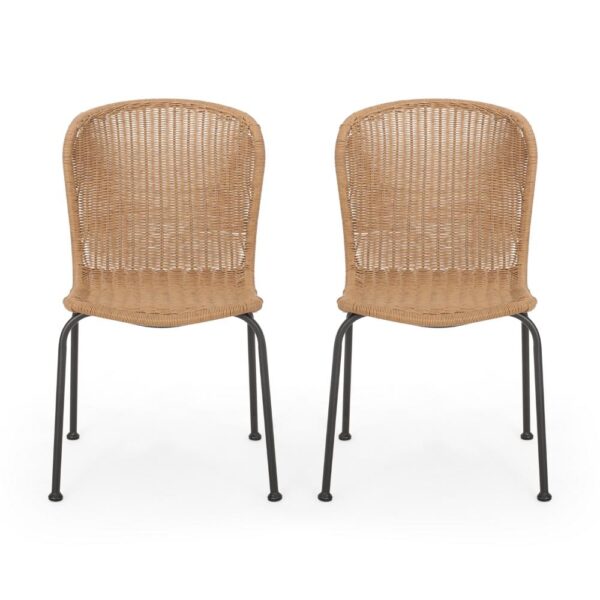 Outdoor Patio Chair Set of 2, Rattan Light Brown Wicker Weave, Scrolled
