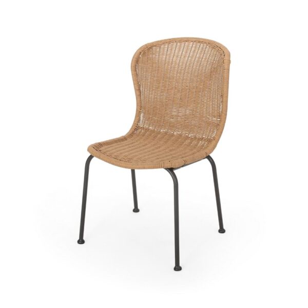 Outdoor Patio Chair Set of 2, Rattan Light Brown Wicker Weave, Scrolled