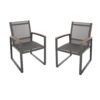 Outdoor Dining Chair Set of 2, Gray Mesh Seat and Brown Faux Wood, Metal