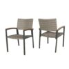 Outdoor Dining Chair Set of 2, Mesh Seat, Gray Rattan and Brown Faux Wood