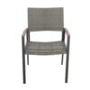 Outdoor Dining Chair Set of 2, Mesh Seat, Gray Rattan and Brown Faux Wood