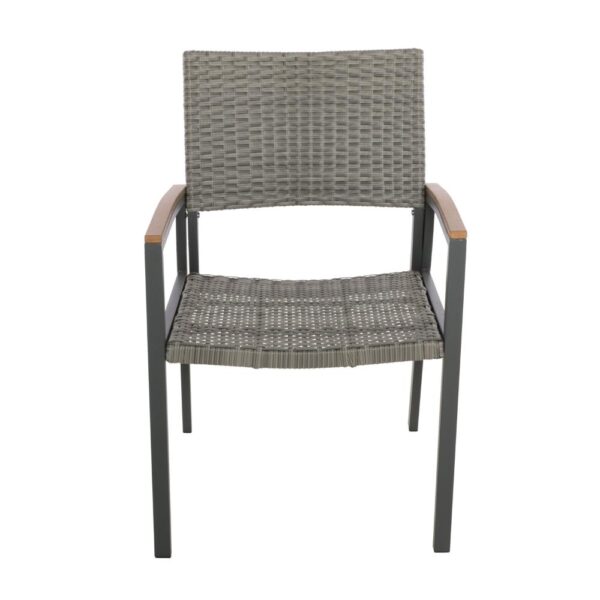 Outdoor Dining Chair Set of 2, Mesh Seat, Gray Rattan and Brown Faux Wood