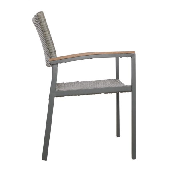 Outdoor Dining Chair Set of 2, Mesh Seat, Gray Rattan and Brown Faux Wood