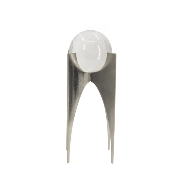 13, 10 Inch Crystal Orb Accent Decor Set of 2, Metal Stand, Art Deco