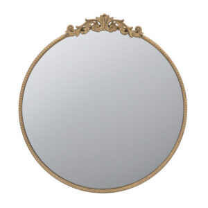 Kea 32 Inch Vintage Round Wall Mirror, Gold Metal Frame, Baroque Design
