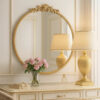Kea 32 Inch Vintage Round Wall Mirror, Gold Metal Frame, Baroque Design