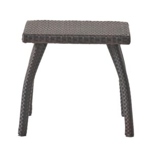 Honi Side End Table, Square 19 Inch Brown Outdoor Rattan, Iron, Curved Legs