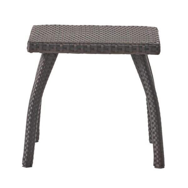 Honi Side End Table, Square 19 Inch Brown Outdoor Rattan, Iron, Curved Legs