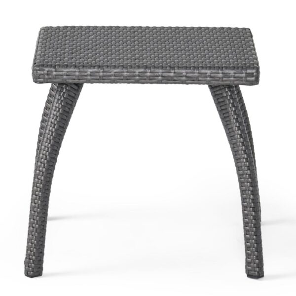 Honi Side End Table, Square 19 Inch, Gray Outdoor Rattan, Iron, Curved Legs