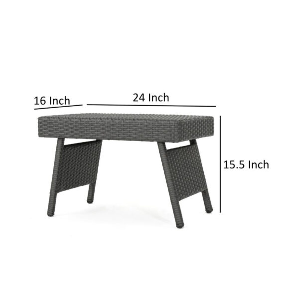 Mach Snack Table, Dark Gray Outdoor Safe Wicker and Iron Frame, 24 Inch