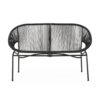 Remma Loveseat, Outdoor Rattan, Basket Woven, Black Iron Frame, 52 Inch