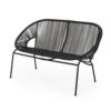 Remma Loveseat, Outdoor Rattan, Basket Woven, Black Iron Frame, 52 Inch