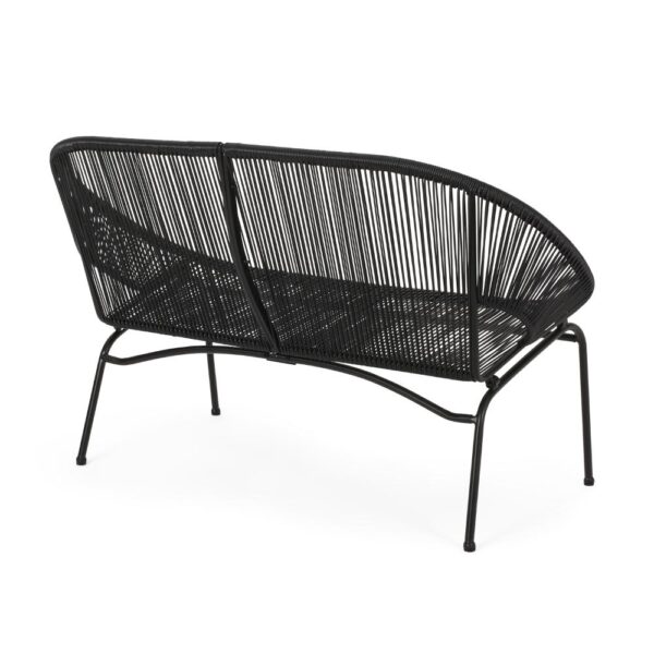 Remma Loveseat, Outdoor Rattan, Basket Woven, Black Iron Frame, 52 Inch