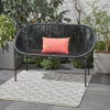 Remma Loveseat, Outdoor Rattan, Basket Woven, Black Iron Frame, 52 Inch