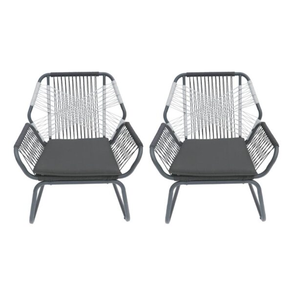 Ciao Accent Club Chair Set of 2, Outdoor Gray Cushions, Gray Rope and Steel