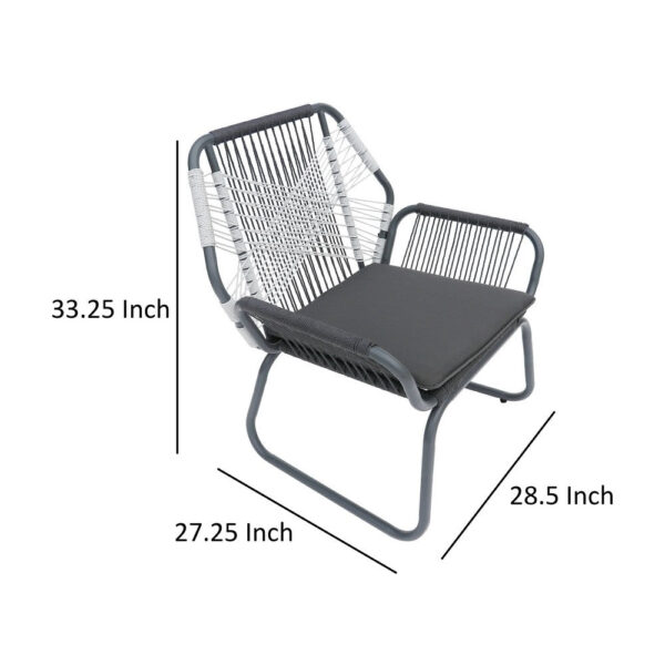 Ciao Accent Club Chair Set of 2, Outdoor Gray Cushions, Gray Rope and Steel