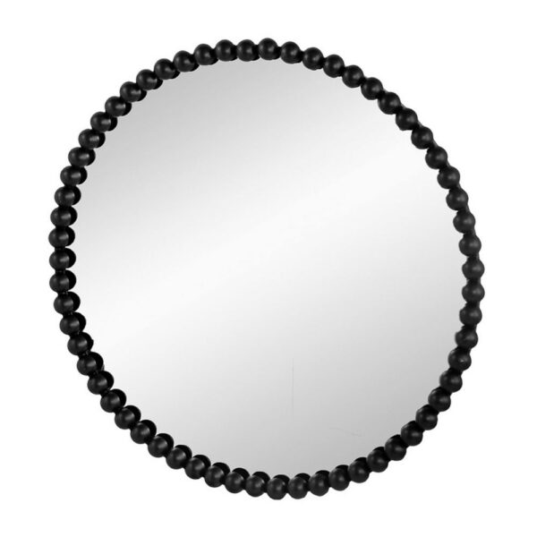 Emu 32 Inch Modern Round Wall Mirror, Beaded Black Metal Accent Frame