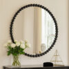Emu 32 Inch Modern Round Wall Mirror, Beaded Black Metal Accent Frame