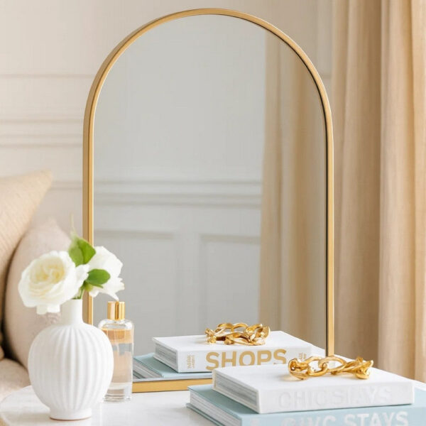 Cod 36 Inch Wall Mounted Mirror, Wide Arched Design Gold Metal Frame