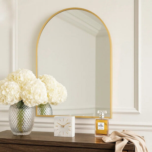 Cod 36 Inch Wall Mounted Mirror, Wide Arched Design Gold Metal Frame