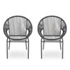 Sanu Outdoor Accent Chair Set of 2, PE Rattan, Black Iron, Round Backrests