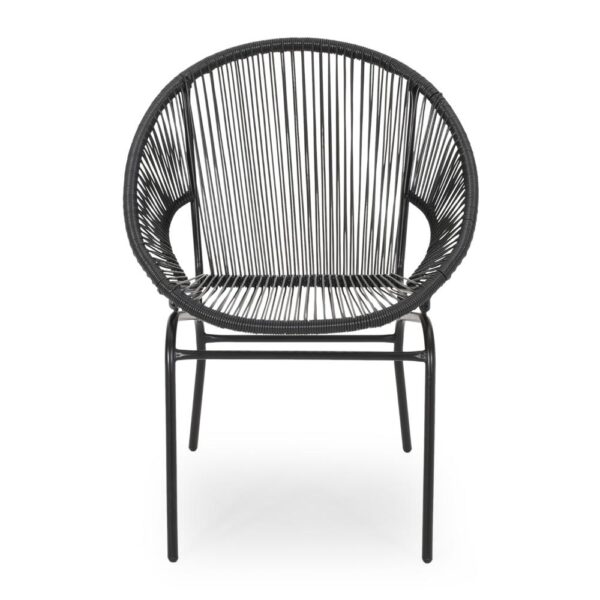 Sanu Outdoor Accent Chair Set of 2, PE Rattan, Black Iron, Round Backrests