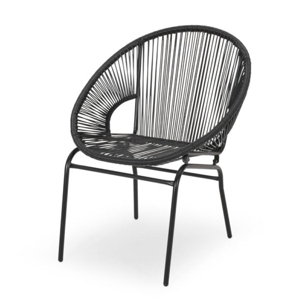 Sanu Outdoor Accent Chair Set of 2, PE Rattan, Black Iron, Round Backrests