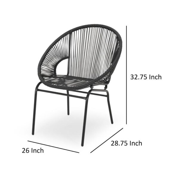 Sanu Outdoor Accent Chair Set of 2, PE Rattan, Black Iron, Round Backrests