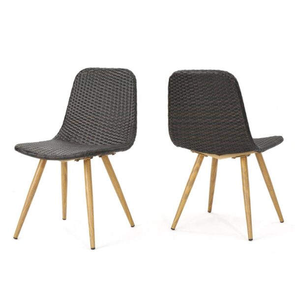 Illa Side Dining Chair, Modern Style Iron Legs, Dark Gray Wicker Rattan