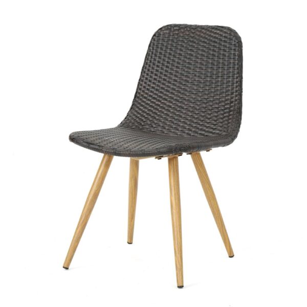Illa Side Dining Chair, Modern Style Iron Legs, Dark Gray Wicker Rattan