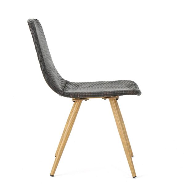 Illa Side Dining Chair, Modern Style Iron Legs, Dark Gray Wicker Rattan