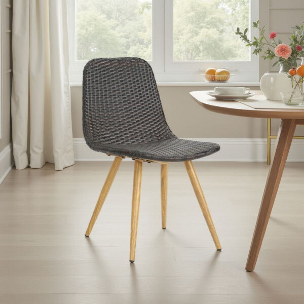 Illa Side Dining Chair, Modern Style Iron Legs, Dark Gray Wicker Rattan