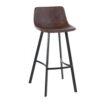 Barstool Chair Set of 2, Curved Seat, Black Steel, Brown Faux Leather