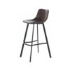 Barstool Chair Set of 2, Curved Seat, Black Steel, Brown Faux Leather