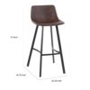 Barstool Chair Set of 2, Curved Seat, Black Steel, Brown Faux Leather