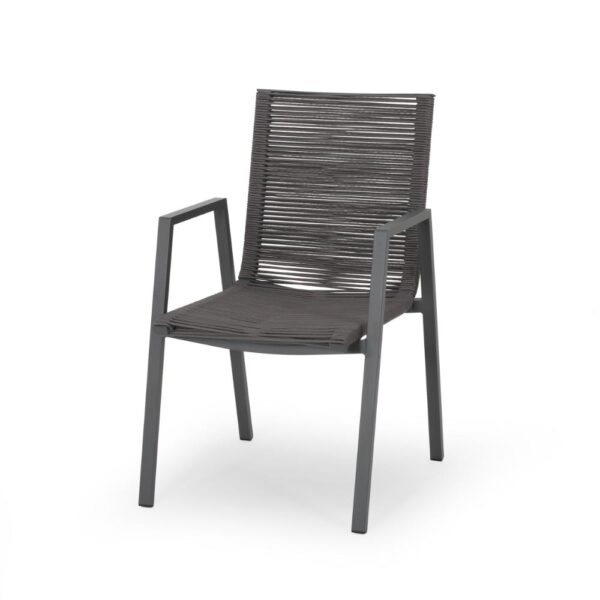 Teny Outdoor Dining Chair Set of 2, Dark Gray Metal. Woven Rope Seat Back