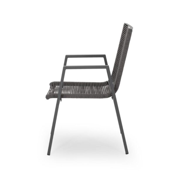 Teny Outdoor Dining Chair Set of 2, Dark Gray Metal. Woven Rope Seat Back