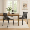 Teny Outdoor Dining Chair Set of 2, Open Back, Woven Rope, Dark Gray Metal