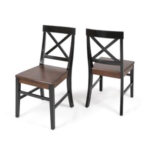 Ricks Dining Chair Set of 2, Crossed X Back, Acacia Wood, Dark Brown, Black