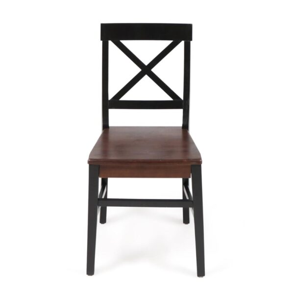Ricks Dining Chair Set of 2, Crossed X Back, Acacia Wood, Dark Brown, Black